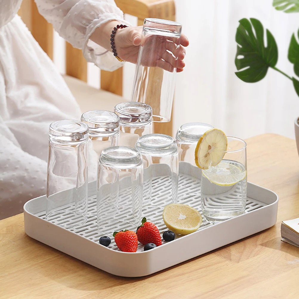 

Double Layer Draining Tray Large Capacity Kitchen Bathroom PP Material White Detachable Easy Cleaning Dry Rack Tea Cup Storage