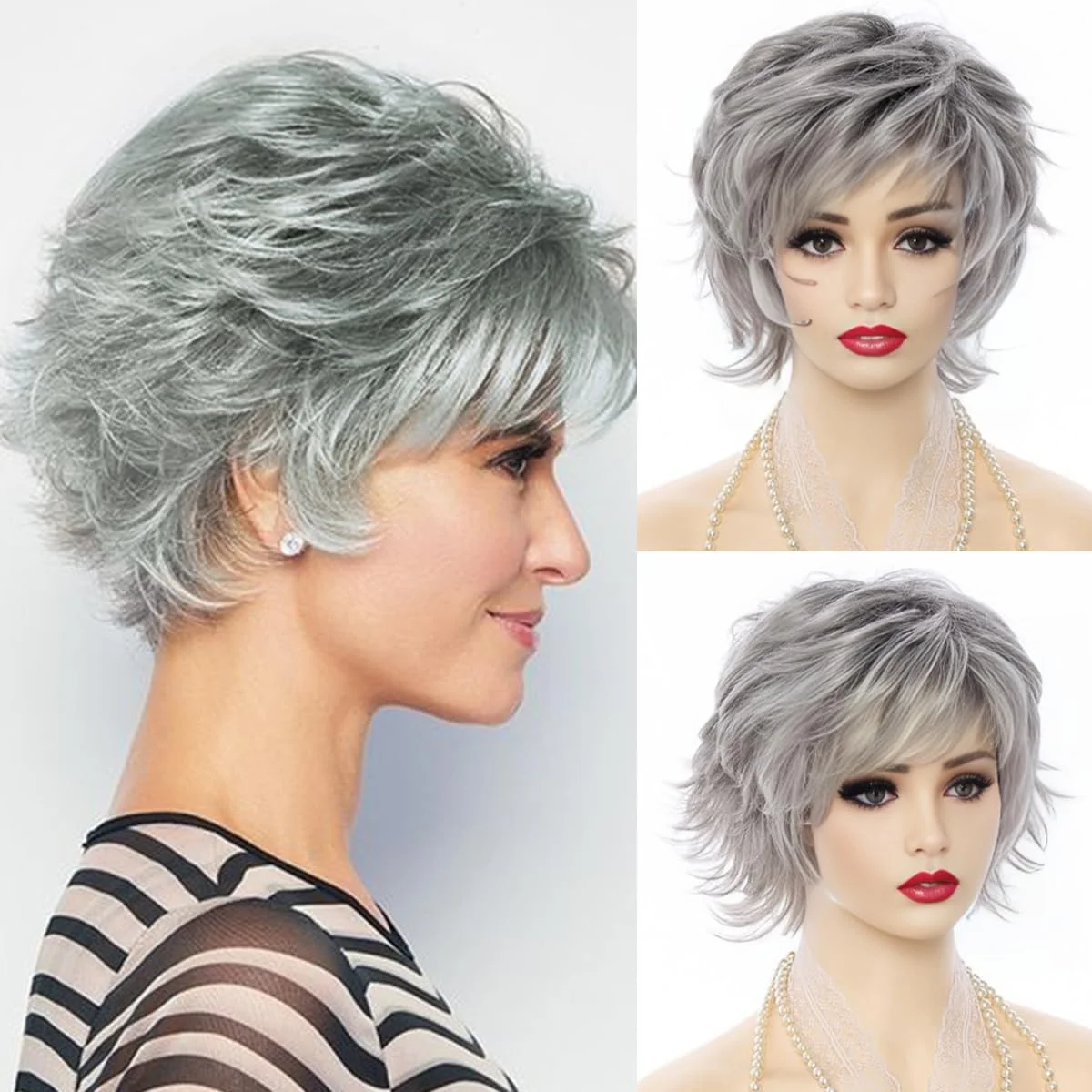 Women's wig, grandmother gray fluffy short curly hair, suitable for daily wear, cosplay and Enhance one's demeanor