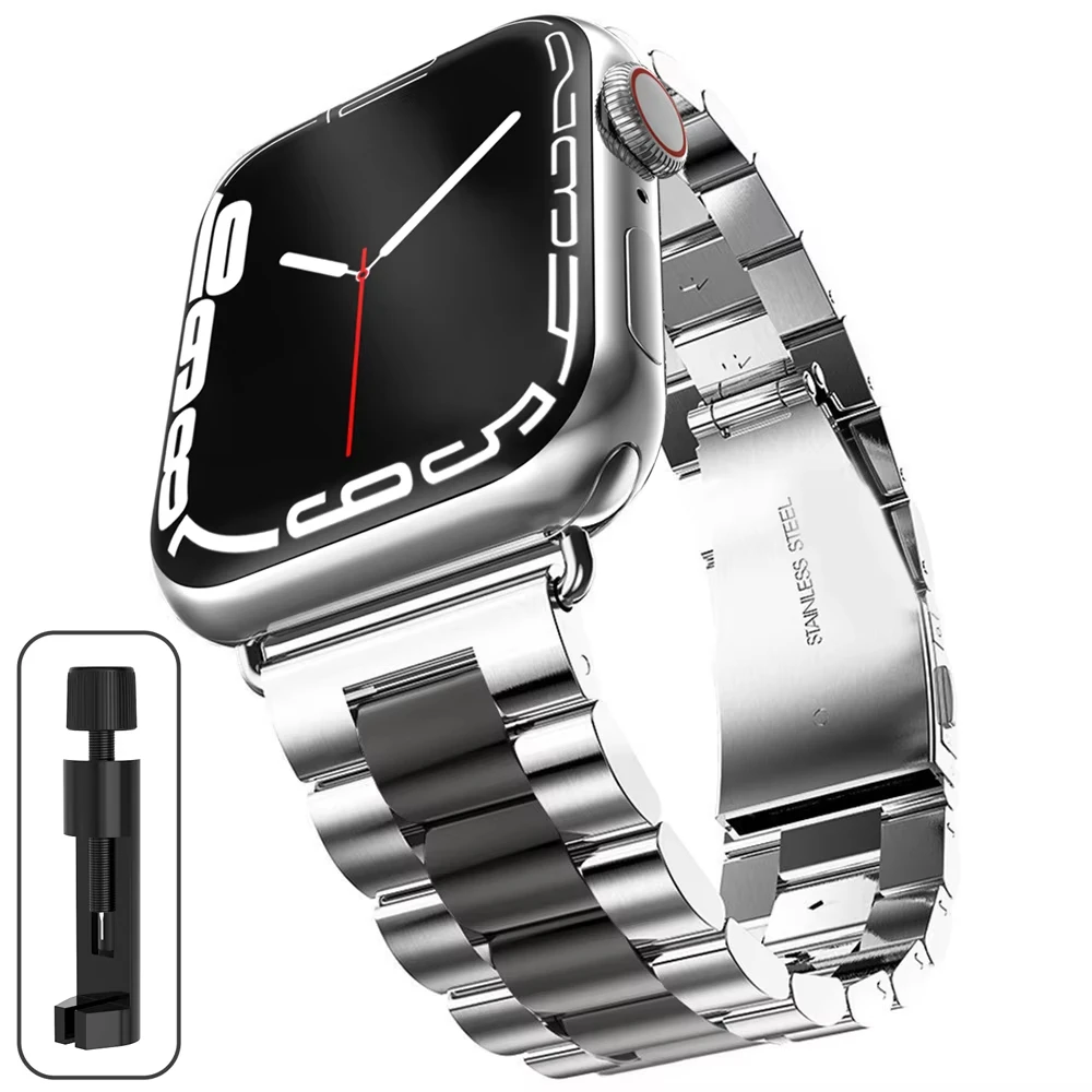 Stainless Steel Strap for Apple Watch band 45mm 44mm Ultra 2 49mm 42mm-40mm-41mm-46mm Metal watchband series 10 9 8 7 6 5 4 3 se