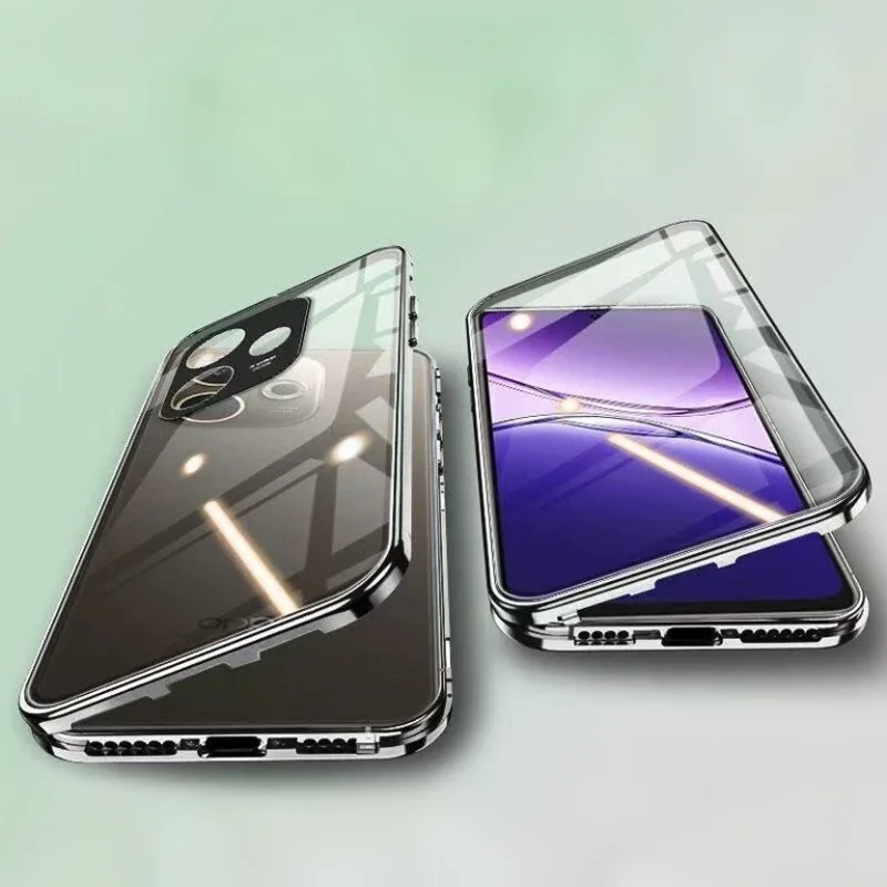 

Double Sided Tempered Glass Metal Magnetic Phone Case For OPPO A78 A98 A79 A60 A80 5G A40m A20 4G Lens Protection Cover Cases