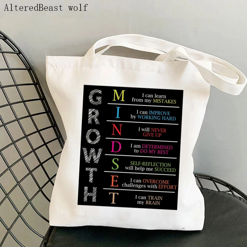 

Teacher supplies Shopper bag Growth Mindset Positive Motivational Bag Canvas Shopper Bag girl handbag Shoulder Lady gift Bag