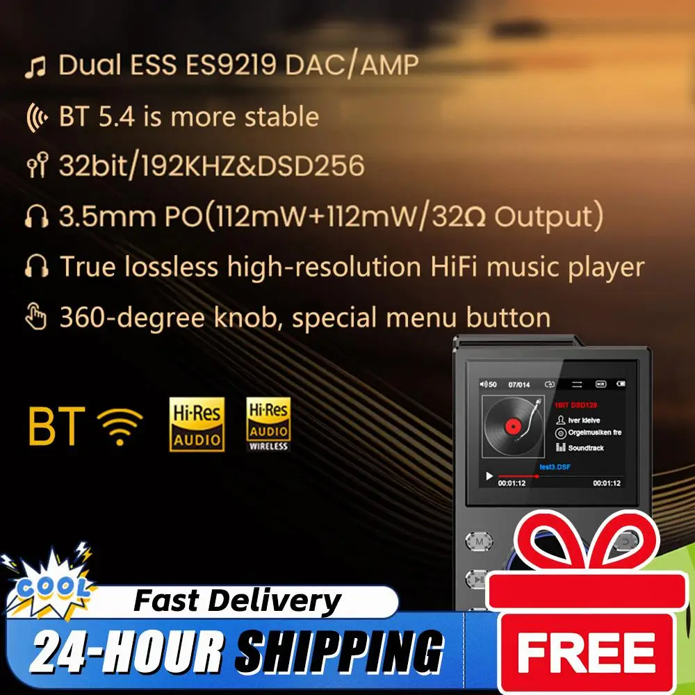 

Портативный музыкальный плеер DSD Lossless Player с 2,4-дюймовым ЖК-экраном, зарядкой USB-C, поддержкой аудио высокого разрешения, для путешествий, поездок на работу и офиса
