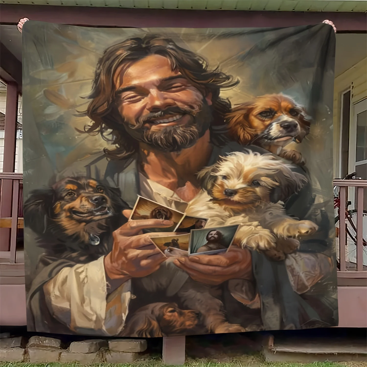 Фланелевое одеяло с портретом собаки, эклектическое покрывало из микрофибры в стиле бохо с защитой от таблеток — художественный стиль премиум-класса