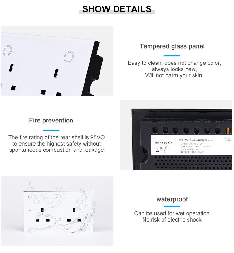 New Arrival Zigbee 3.0 Smart Wall Socket with Twin UK Power Outlet Touch Panel Glas Switch Tuya Alex Google