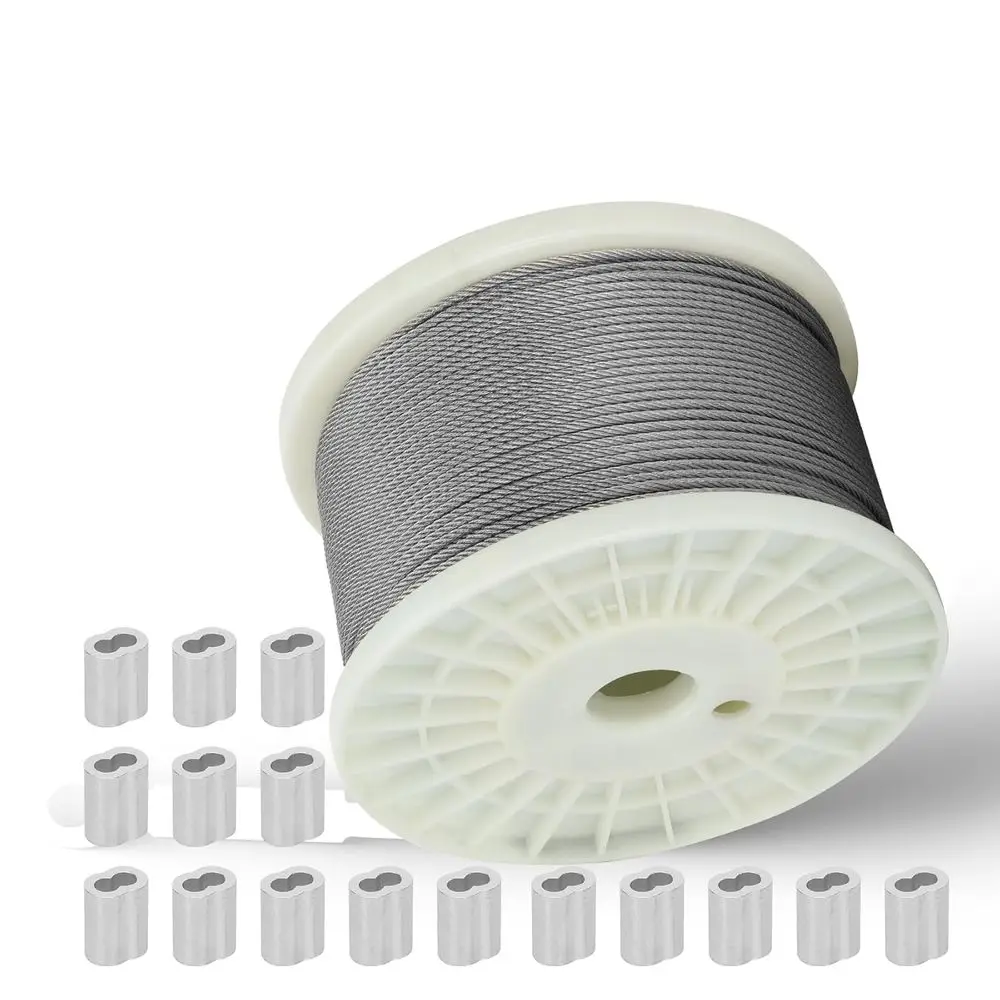 

Stainless Steel Cable Wire Rope 500ft, 7x7 Strand, Suitable for Deck Railing, String Lights, Marine Rigging, Garden Use with 150
