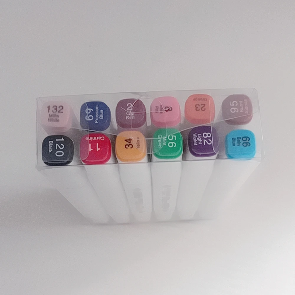 Set di 12 penne per pittura a colori, design di animazione, doppia testa, pennarello artistico multicolore