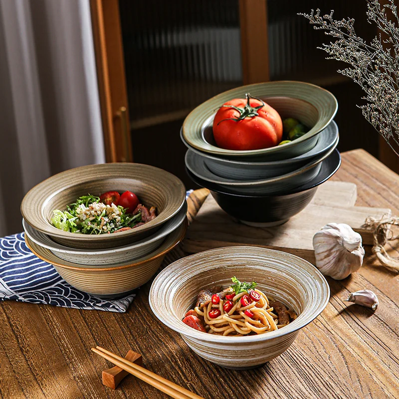 

Винтажный японский керамический набор мисок для макарон ручной работы с текстурой грубой керамики