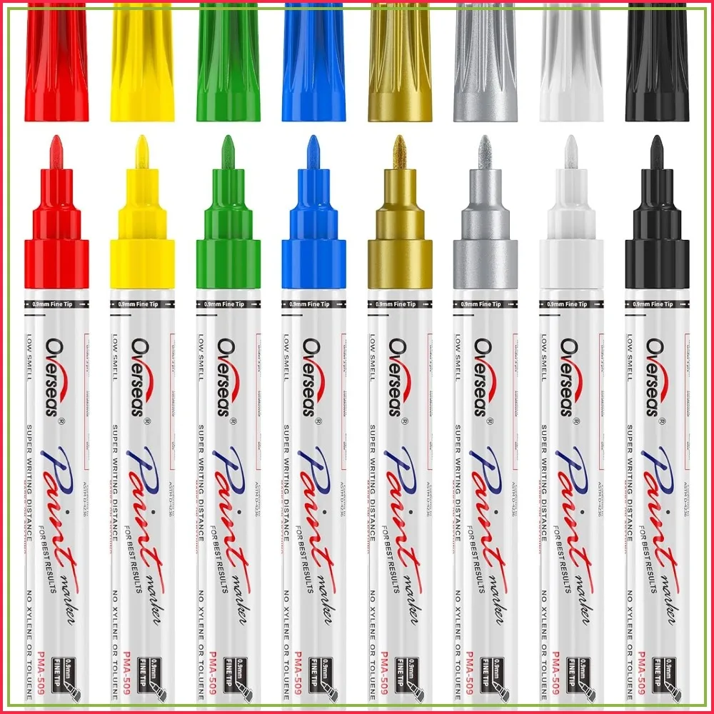 

Overseas Fine Tip Oil-Based Paint Marker Pen - 8 Colors 0.9mm Fine Nib Permanent Markers, Quick Dry, Waterproof, Fade Resistant for Metal, Wood, Rock, Plastic, Ceramics, Rubber, Glass