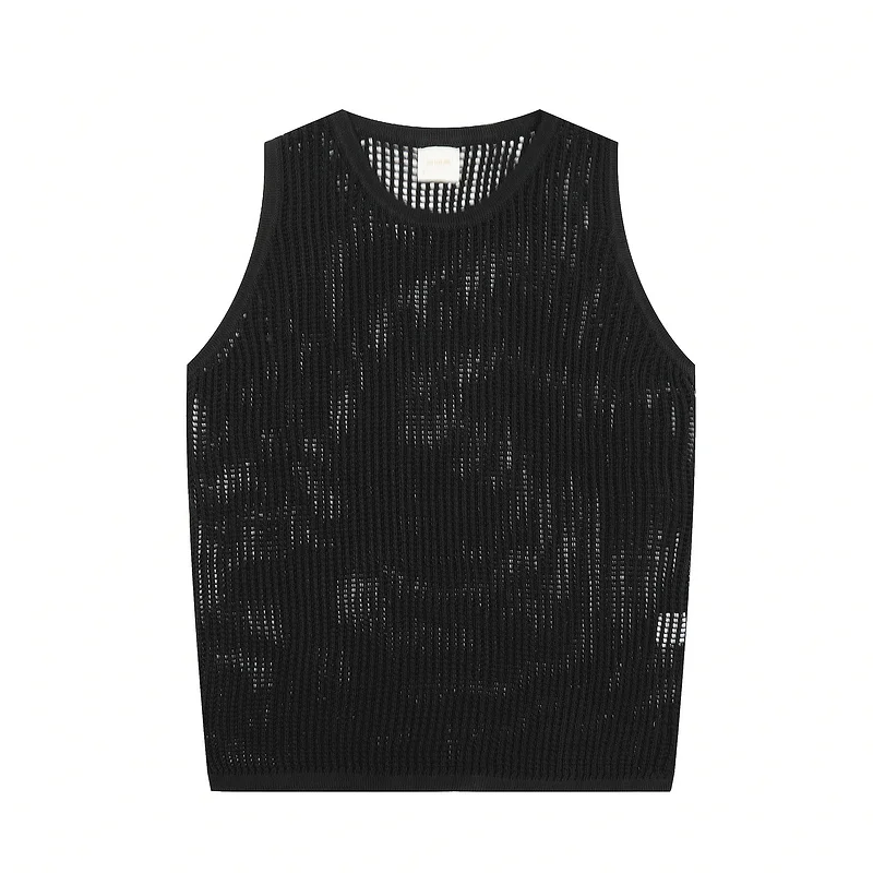 

American High Street Sle Pure Color Me Knit Tank Top Svel Breathable Hollow out Design Casual Summer Vest