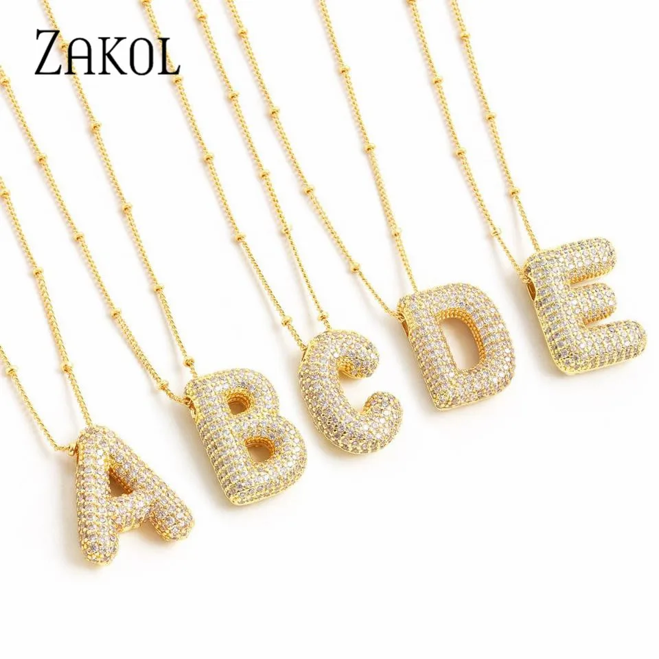 ZAKOL Fashion 26 Letters Necklaces For Women Man Gold Color Alphabet Zircon Pendant Birthday Party Gift Jewelry