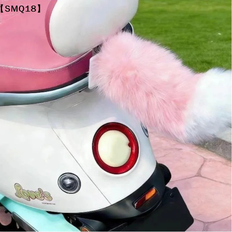 Plush Fox Tail Ornament Static Sound Control Moving Decor Pendant For Motorcycle Electric Vehicle Car Rear Decoration【SMQ】