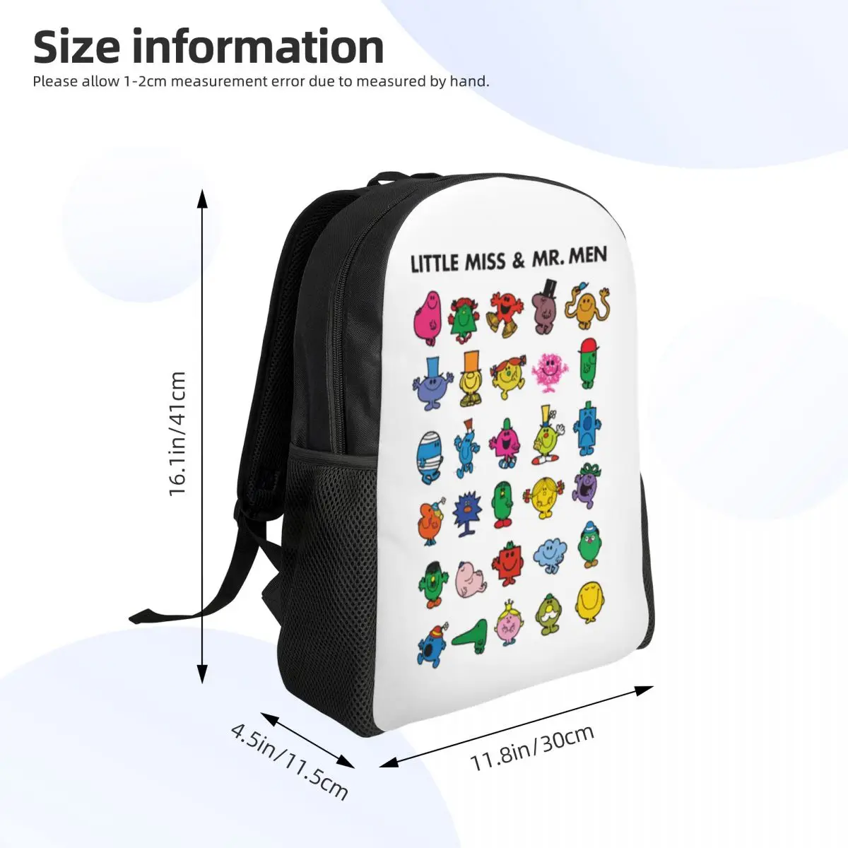 Little Miss And Mr. Men Student Backpack School Bag Hiking Travel Daypack for Men Women Fashion Bookbag Shoulder Bags