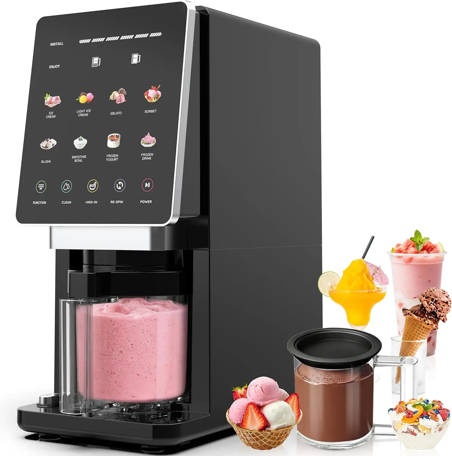 

Машина для приготовления мороженого и замороженных десертов 10-в-1, 20 унций (3 пинта), с функциями добавления ингредиентов и повторного вращения для получения кремовой текстуры, для приготовления джелато, сорбета, смузи, фруктового льда