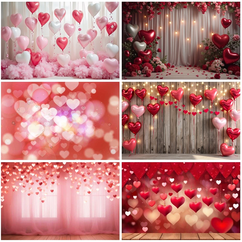 

MOON.QG February 14 Valentine'S Day Backdrops For Photography Hangong Flower Cabin Heart Rose Background Girl Accessories Studio