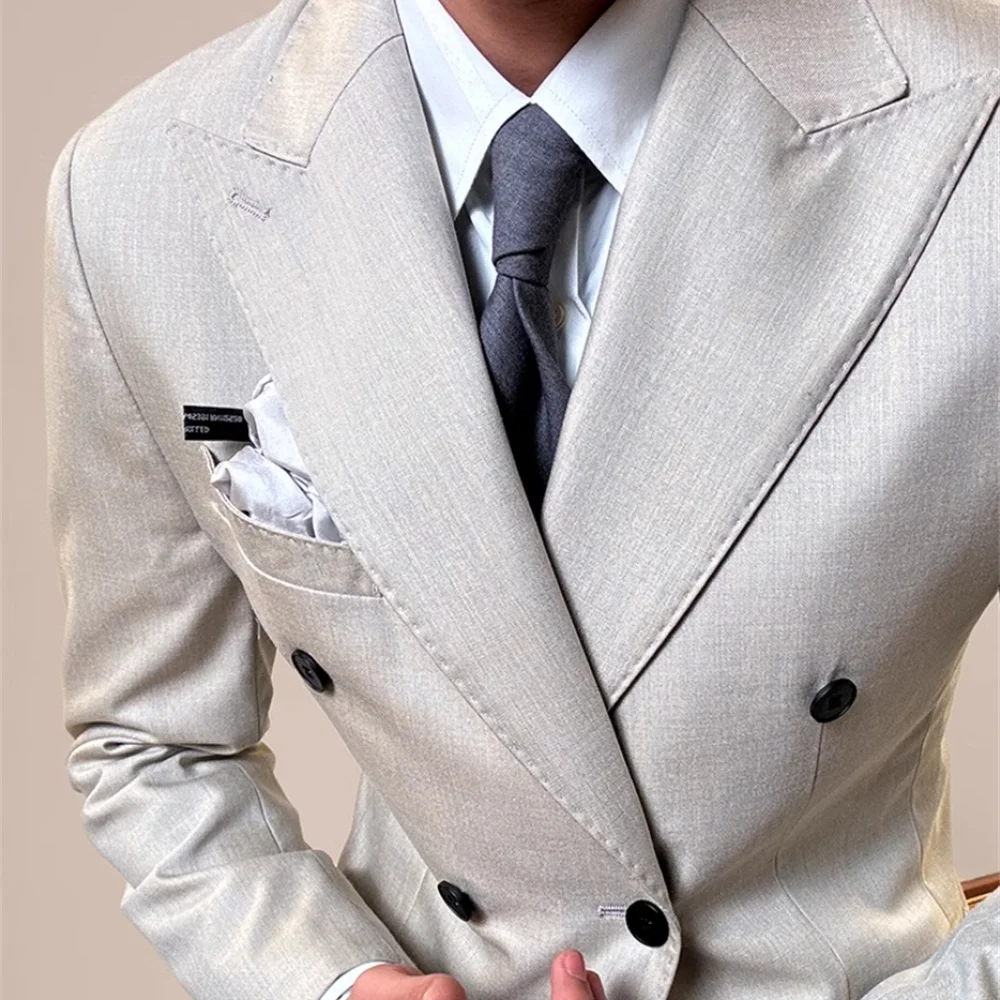 Double Breasted Casual Suit Jacket Wedding Business Dress Coat Social Banquet Tuxedo Costume 2024 Fall British Style Men Blazers
