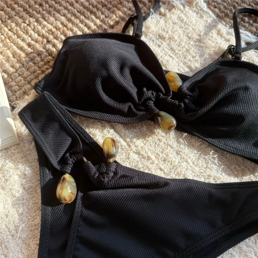 Neuer, verführerischer, gerippter brasilianischer Bikini mit Polsterung, Badeanzug, zweiteiliger Bikini-Set, Damen-Badebekleidung, V6343R. – Detail 30