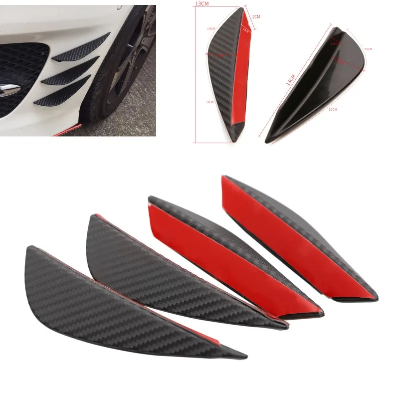 4pcs Car Front Bumper Lip Decoration Diffuser Splitter Fins Universal Body Spoiler Canards Valence Chin Car Tuning Canard Decor