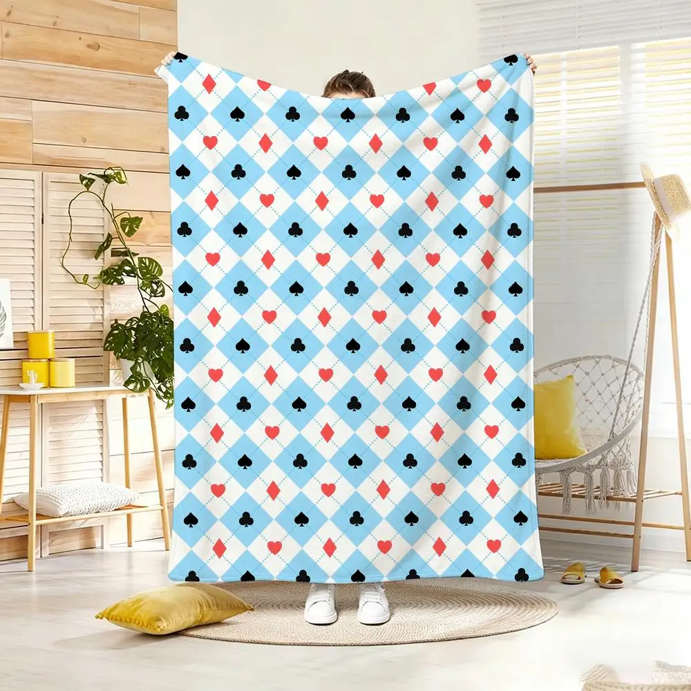 Classic pattern P-Poker Suit Argyle Throw Lightweight  Flannel Blanket Soft Skin-friendly for Summer Cooling