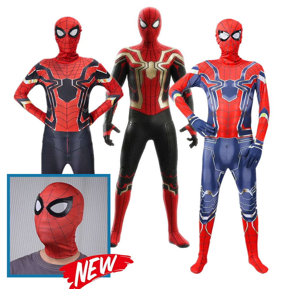 Disfraz de MARVEL Spider Man para chico y adulto, traje de cuerpo completo con gafas, máscara, disfraces para hombre, vestido de fiesta de Halloween y carnavales