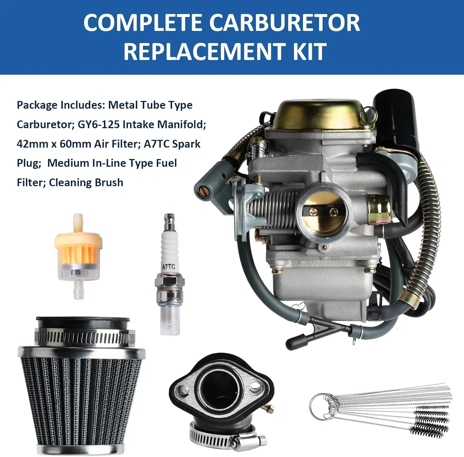 GY6 150cc Carburetor Kit with PD24J Carb, Fits 125cc 4-Stroke Engines 152QMJ 157QMJ, Compatible with Motorcycle Scooter ATV