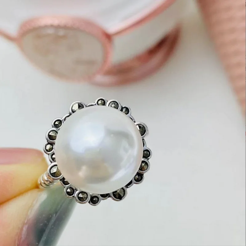 خاتم لؤلؤ ذهبي جميل مقاس 5-10 فضي