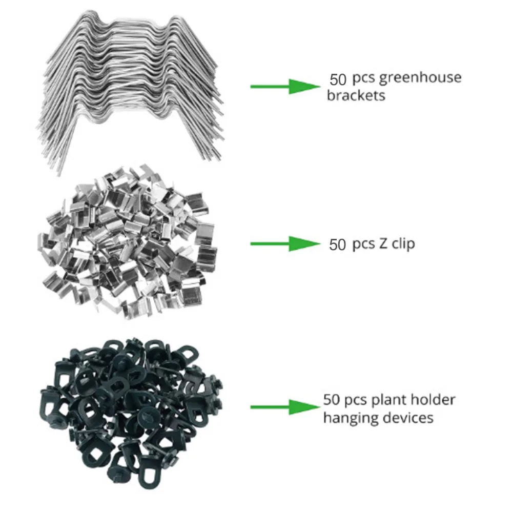 150pcs Greenhouse Glass Support Clips Stainless Steel W Shape Nails Z Shape Buckles and Round Fixing Rings for Outdoor