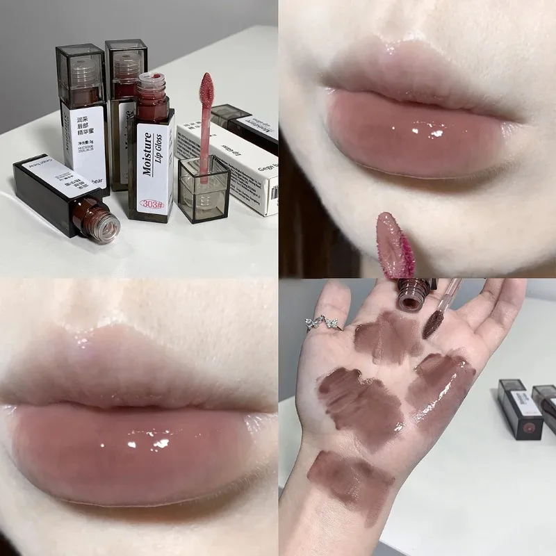 Nackte graue Spiegel Lippen öl klares Wasser Licht Lip gloss Kristall Lippen tönung dauerhafte Antihaft-Tasse Punk rauchigen flüssigen Lippenstift Make-up