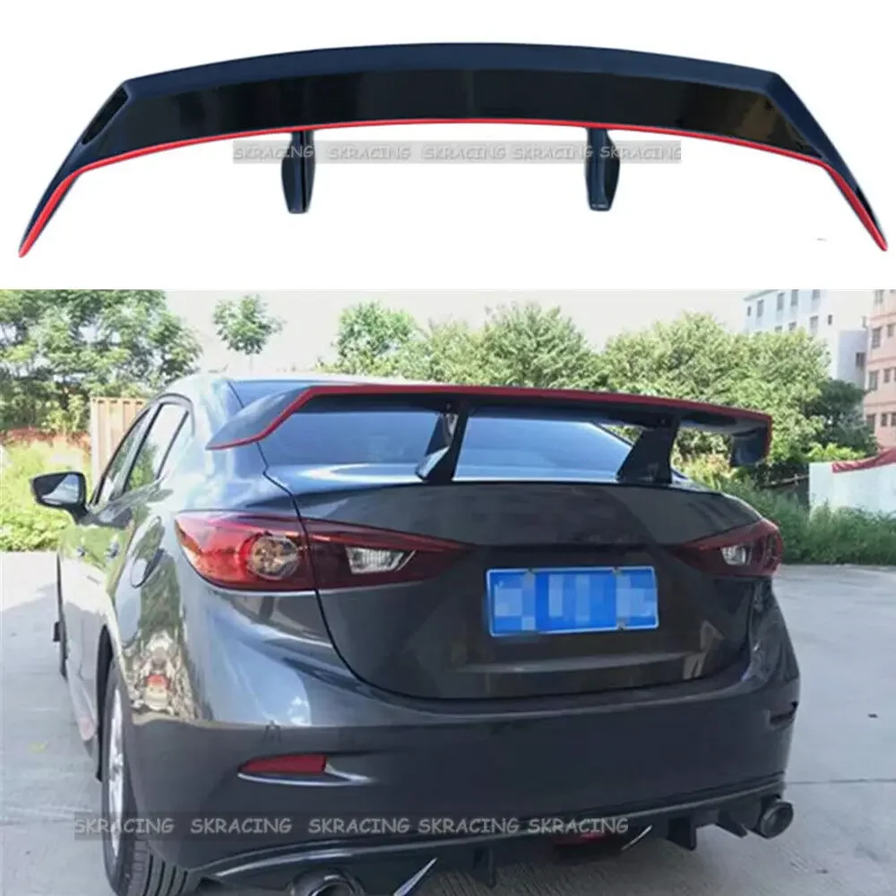 New Style Spoiler Wing Fit For Mazda 3 4-DR Sedan 2014-2018 Red Edge Line+Glossy Black Rear Trunk Spoilers Lid Wings Car Bodykit