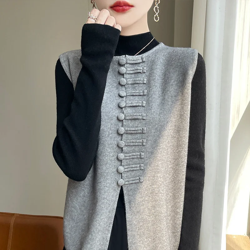 

Модный женский свитер без рукавов с круглым вырезом на осень и зиму, новый корейский свободный вязаный жилет из 100% чистой шерсти.