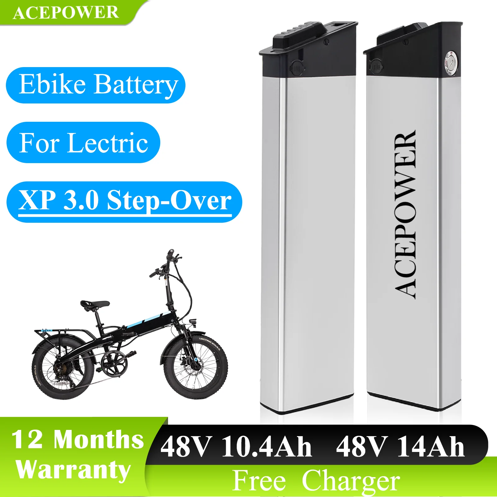 

Аккумулятор для электровелосипеда Lectric XP 3.0 Step-Over, 48В 10.4Ач/14Ач, для увеличения дальности хода, сменный аккумулятор для XP 3.0