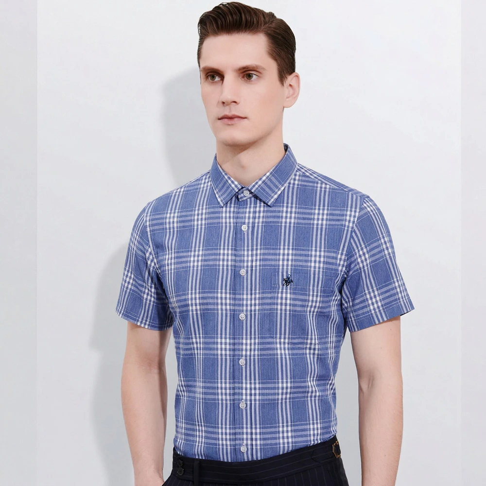 

Embroidery Men's Plaid Short Sleeve Shirt - Versatile Design with Single Chest Pocket - Perfect for Stylish Summer Outdoor Wear