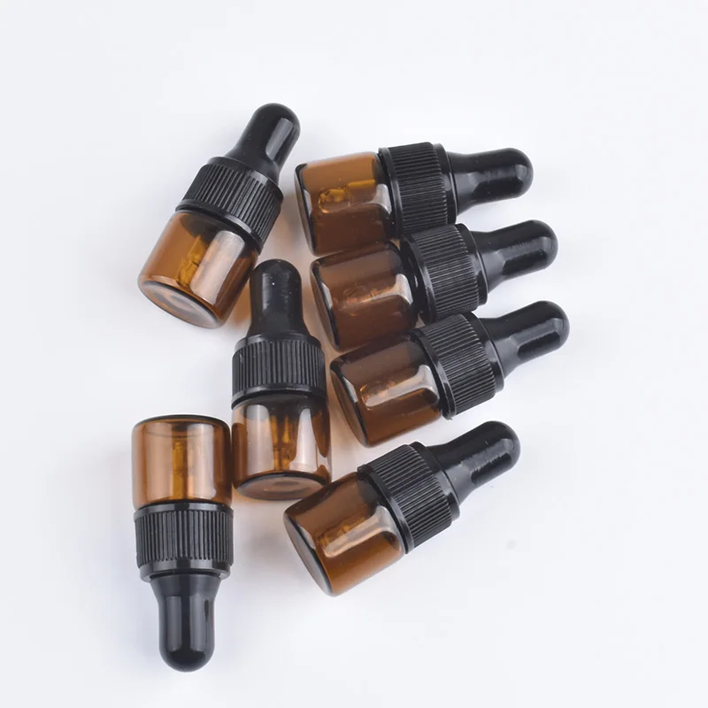 

100PCS 1ML Empty Dropper Bottle Portable Amber Glass bottle Esstenial Oil Bottle with Glass Eye Dropper