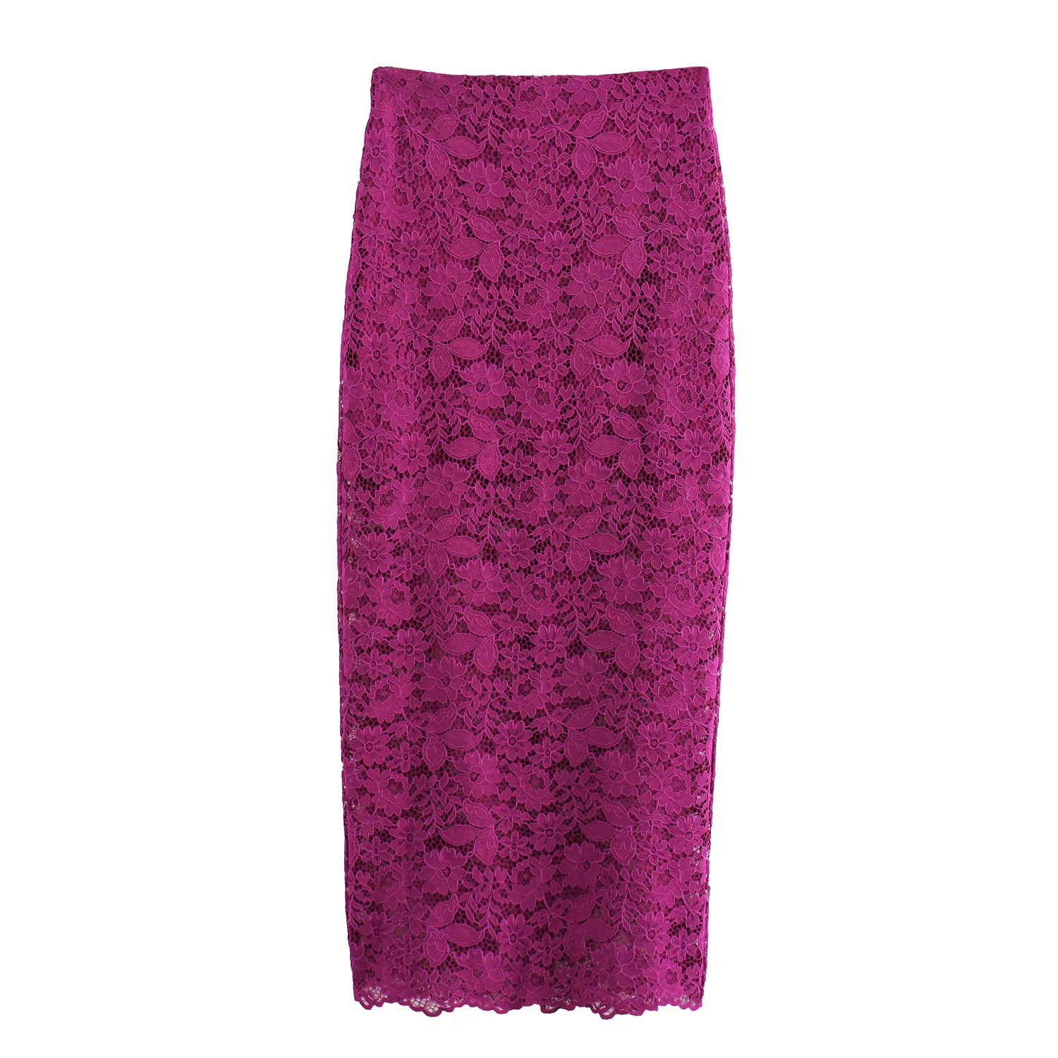 Women's Fashion Purple Floral Hollow Lace Slim Midi Skirt 2024 Summer New Arrival