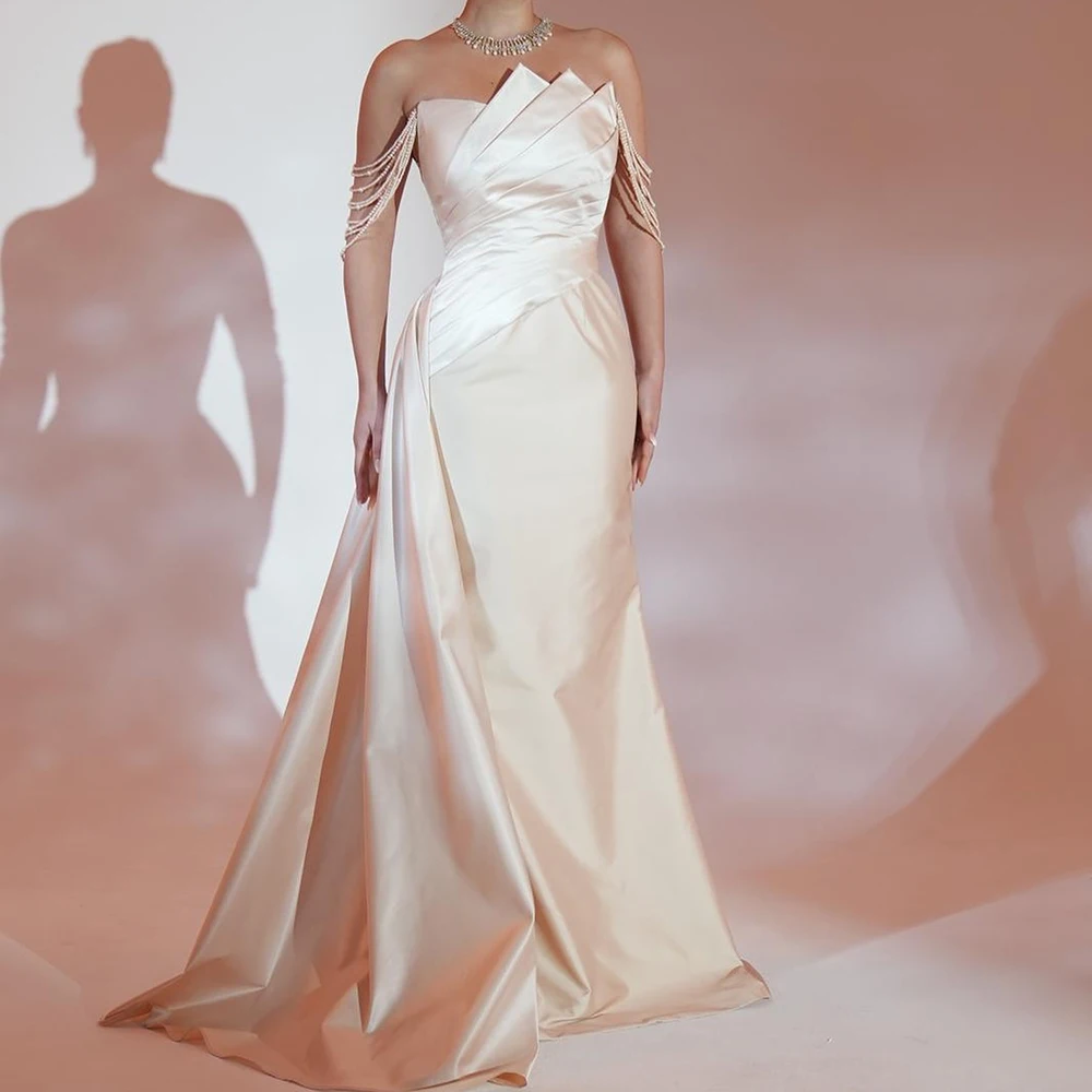 

Вечерние платья трапециевидной формы по индивидуальному заказу, длиной до пола, без бретелек, без рукавов, платье для выпускного вечера, модное плиссированное простое драпированное вечернее платье с блестками