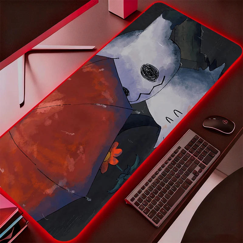 

RGB Mouse Pad Professional E-sports Gamers Pokemon Pikachu Speed Pc Gaming Rubber Keyboard Backlight LED Desk Mat Mousepad