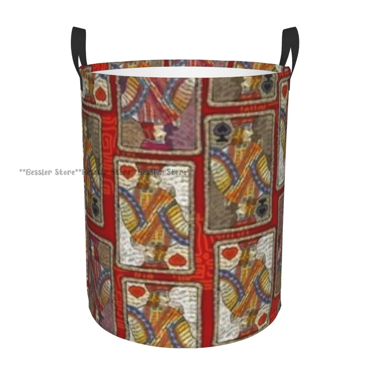 Laundry Basket Playing Cards Pattern Jacks Poker Art Round Storage Bin Collapsible Hamper Clothes Bucket Organizer