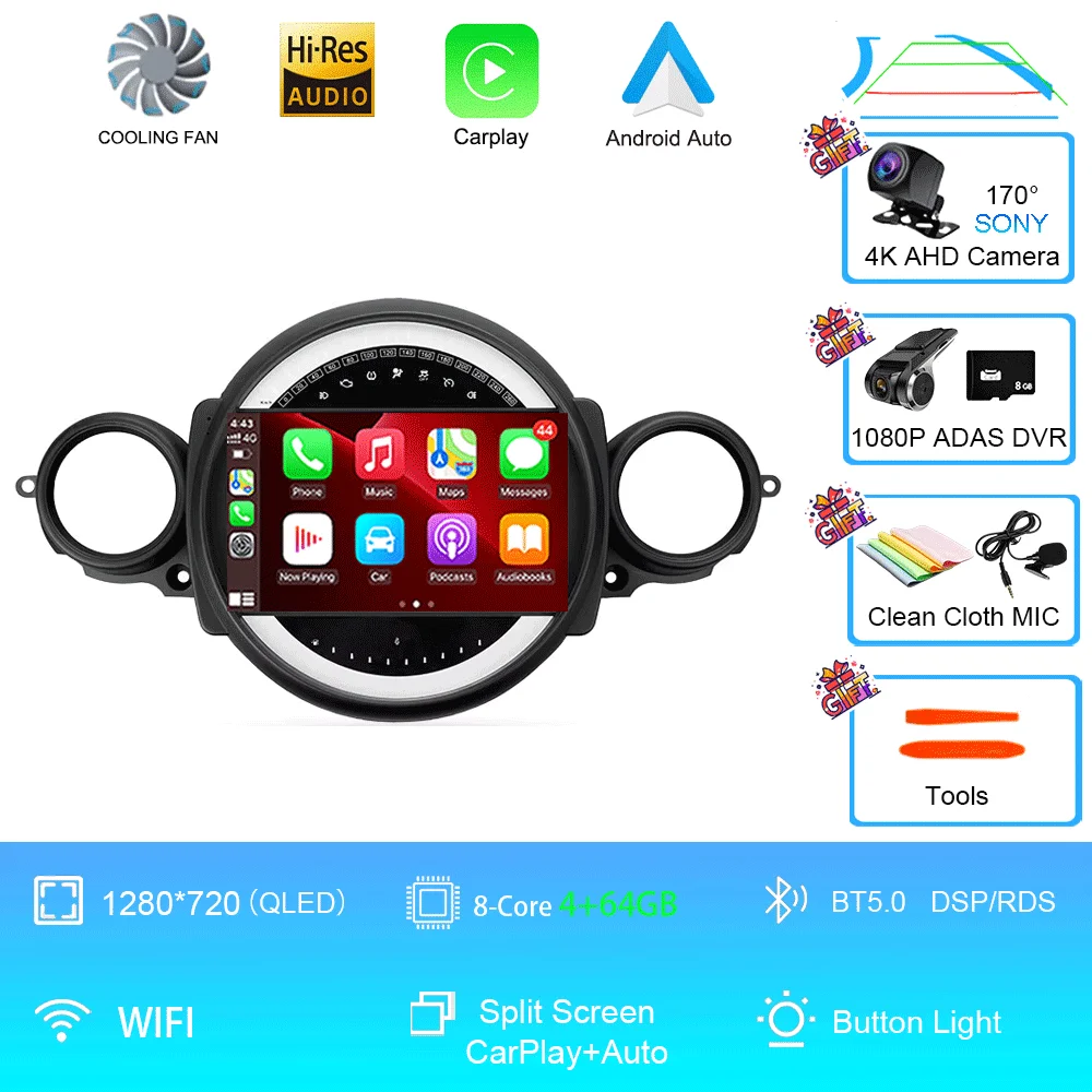 Auto radio Android 16 voor BMW Mini Cooper R56 R60 R51 2006 - 2015 GPS Carplay Navigatie Stereo Auto DSP BT DVD Multimedia Speler