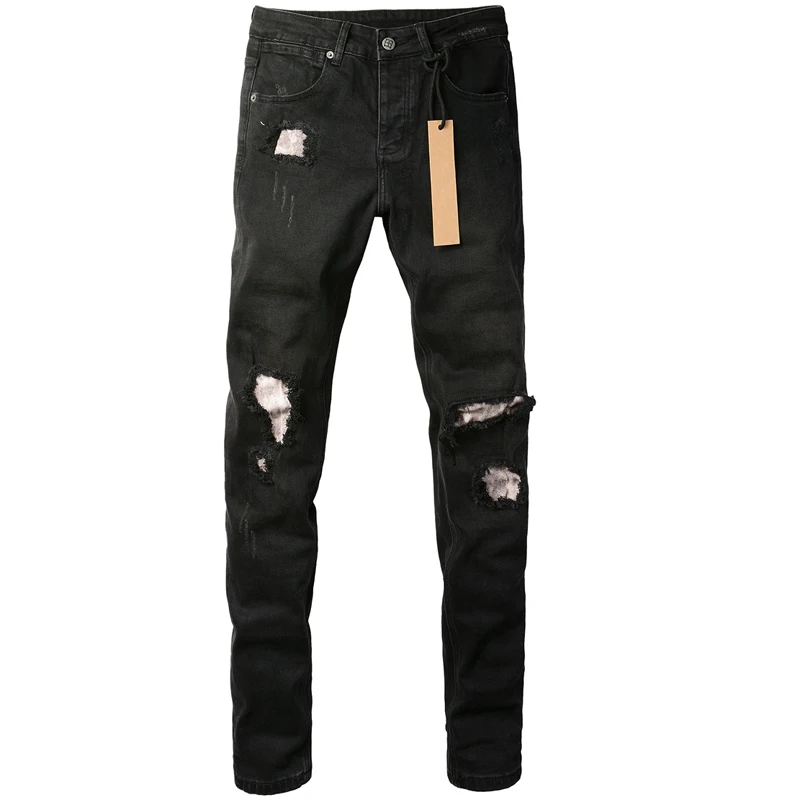 Retro Do Old Black KSUBI Cross Jeans Ripped Patch High Street Hip Hop Style Pencil Trousers Men Casual Straight Leg Denim Pants