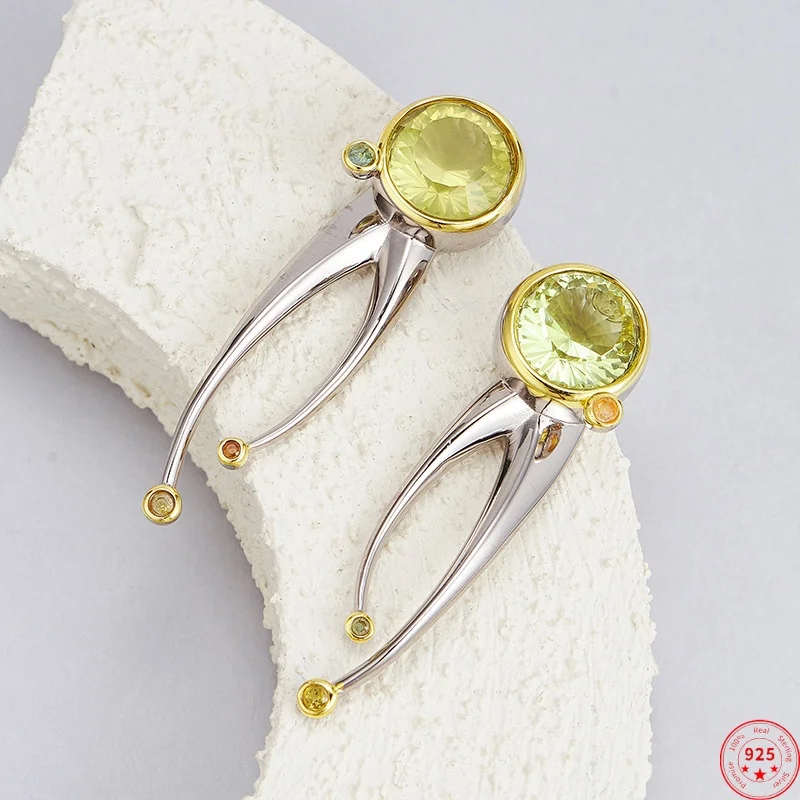 

Женские серьги-гвоздики из стерлингового серебра 925 пробы с нерегулярным геометрическим узором, инкрустация лимонным кварцем, модные ювелирные изделия, оптовая продажа