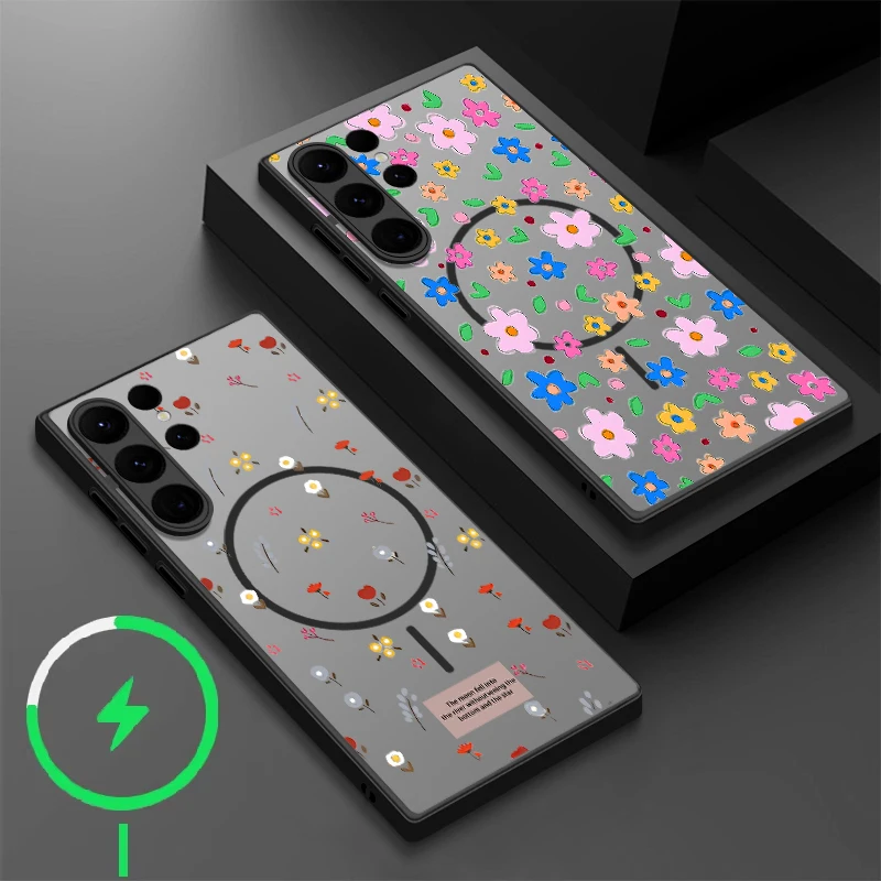 Magnetische Handyhülle mit Kleinen Blumen für Samsung Galaxy S25 FE S26 S24 S23 Ultra S22 Plus S25 Edge für Magsafe Matte Harte PC-Abdeckung