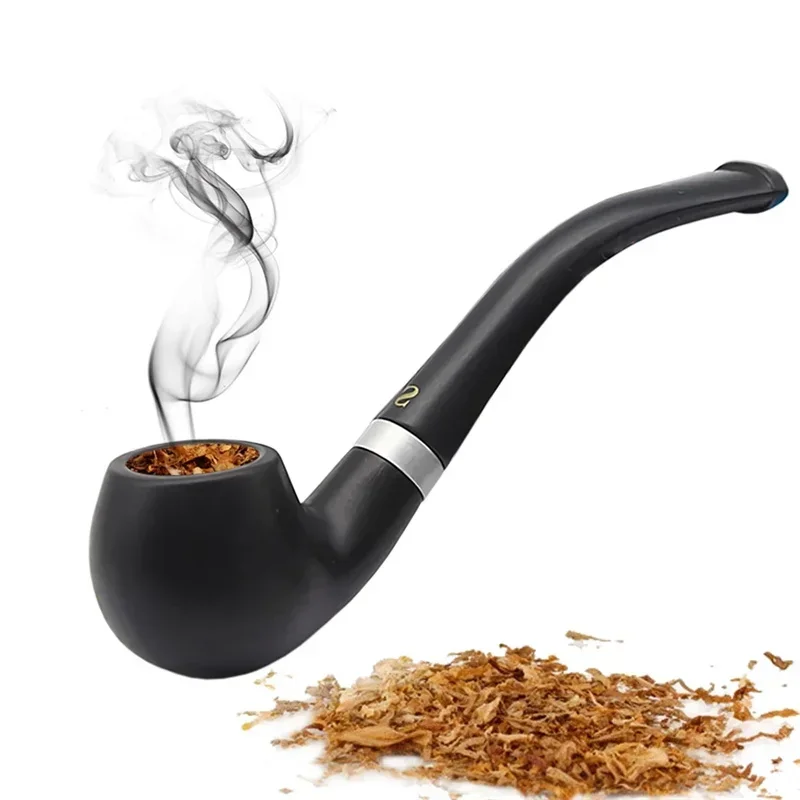 New Black Handheld Tobacco Pipe Wooden Bent Pipe Smoking Filter Herb Grinder Portable Cleaning Smoke Pipe Cigarette Accessories