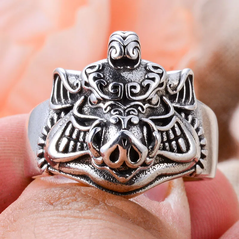 2024 New Style Personality Wild Boar Animal Retro Thai Silver Man Rock Punk Rings Promotion Jewelry For Men Boyfriend Gifts