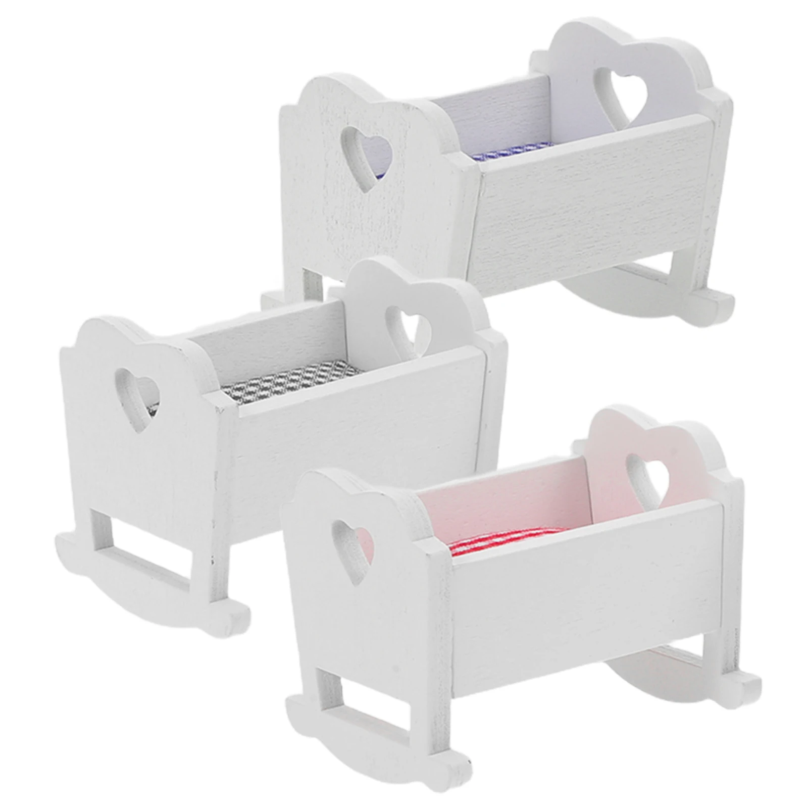 

3Pcs Mini House Crib 1:12 Scale Baby Bed Furniture Dollhouse Accessories Versatile Compatibility Compact Design