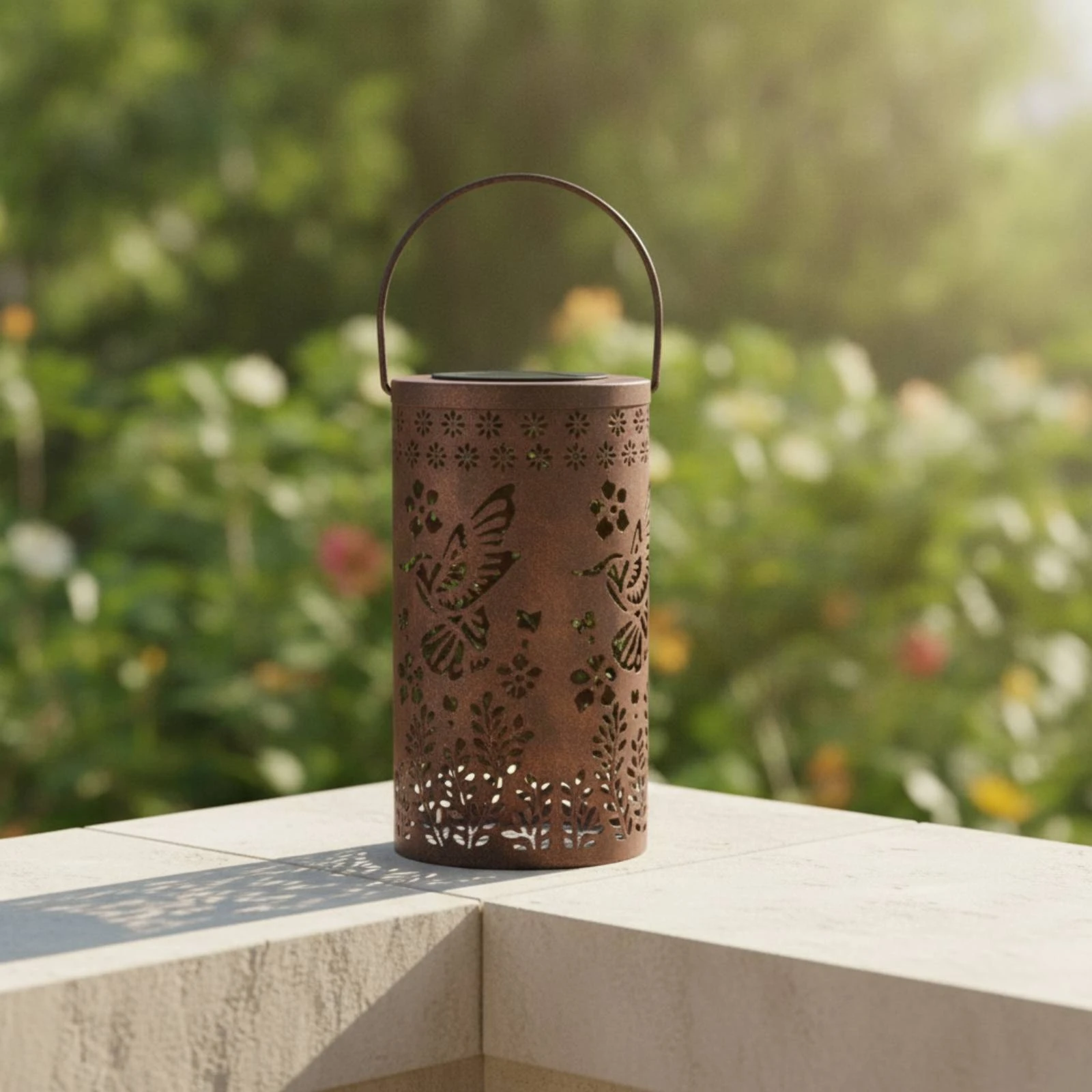 Solar Lantern Decorative Metal Lantern Solar Lamp Rustic Light Cutout for Patio, Yard