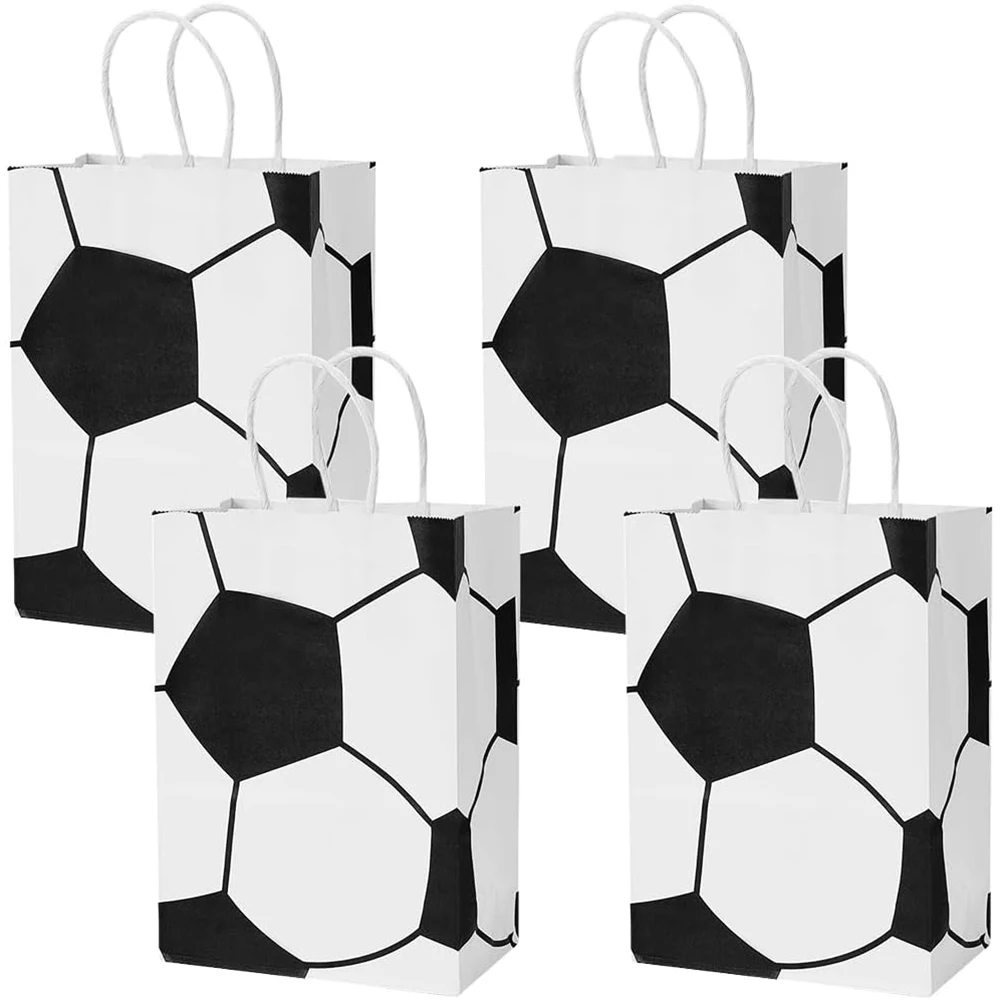 Fußball-Partygeschenk-Papiertüte, Fußball-Themenparty-Geschenktüte mit Griffen, Fußball-Goodie-Tasche, Süßigkeitentüte, Partyzubehör, 10 Stück/20 Stück – Detail 5