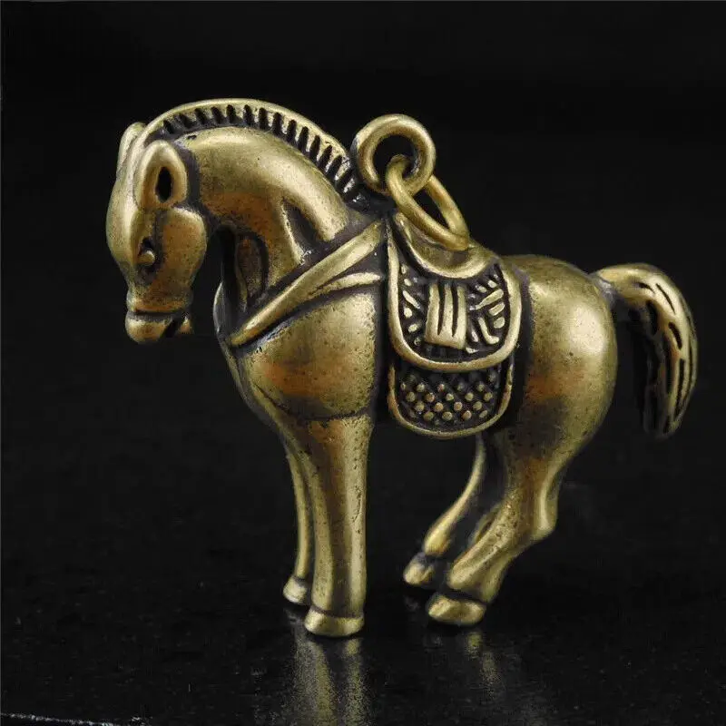 Figuras de animales de cobre puro, caballo de guerra de latón Vintage de 1,77 ", miniaturas, decoración del hogar