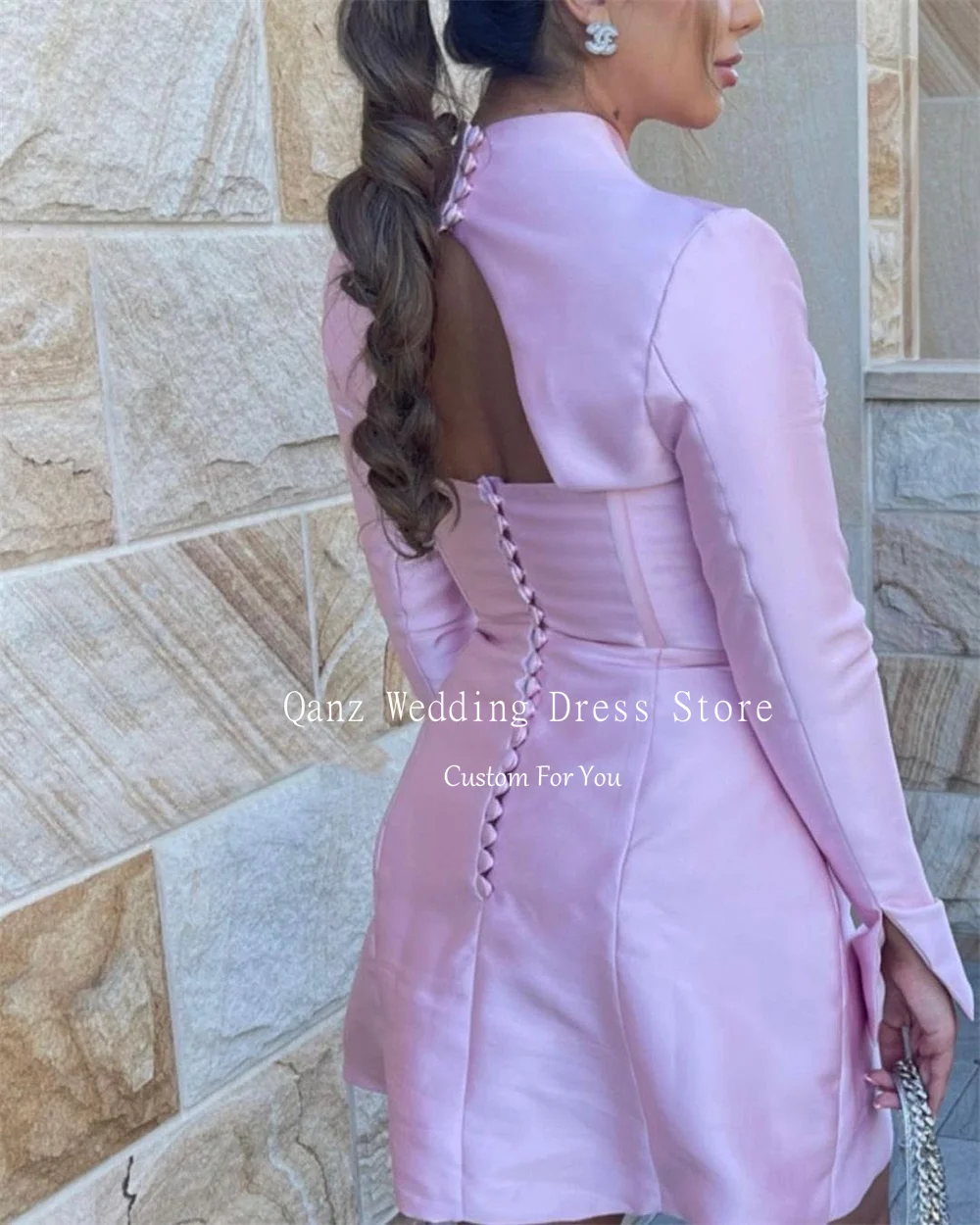 Qanz Modern Pink Short Dress Customized Elegant Party with Jacket Prom Dresses Short A Line Vestidos Para Eventos Especiales