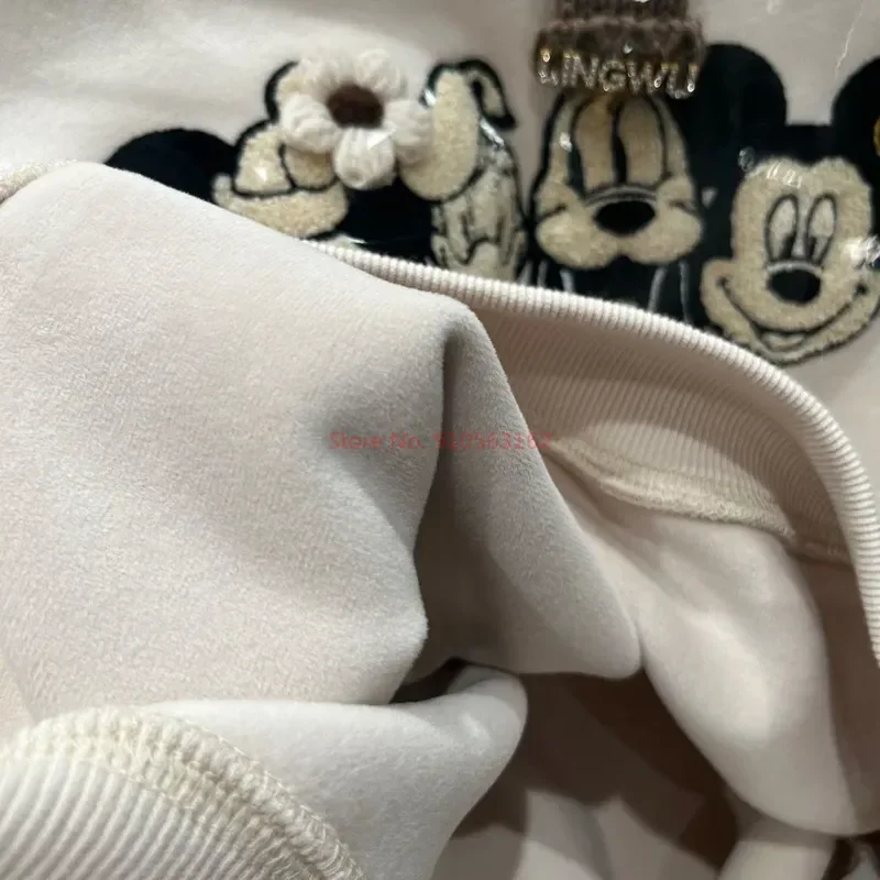 Disney Clothes Mickey Embroidered Round Neck Pullover Women Design Fleece Sweatshirt Y2k Female Fashion Short Style Topsdis