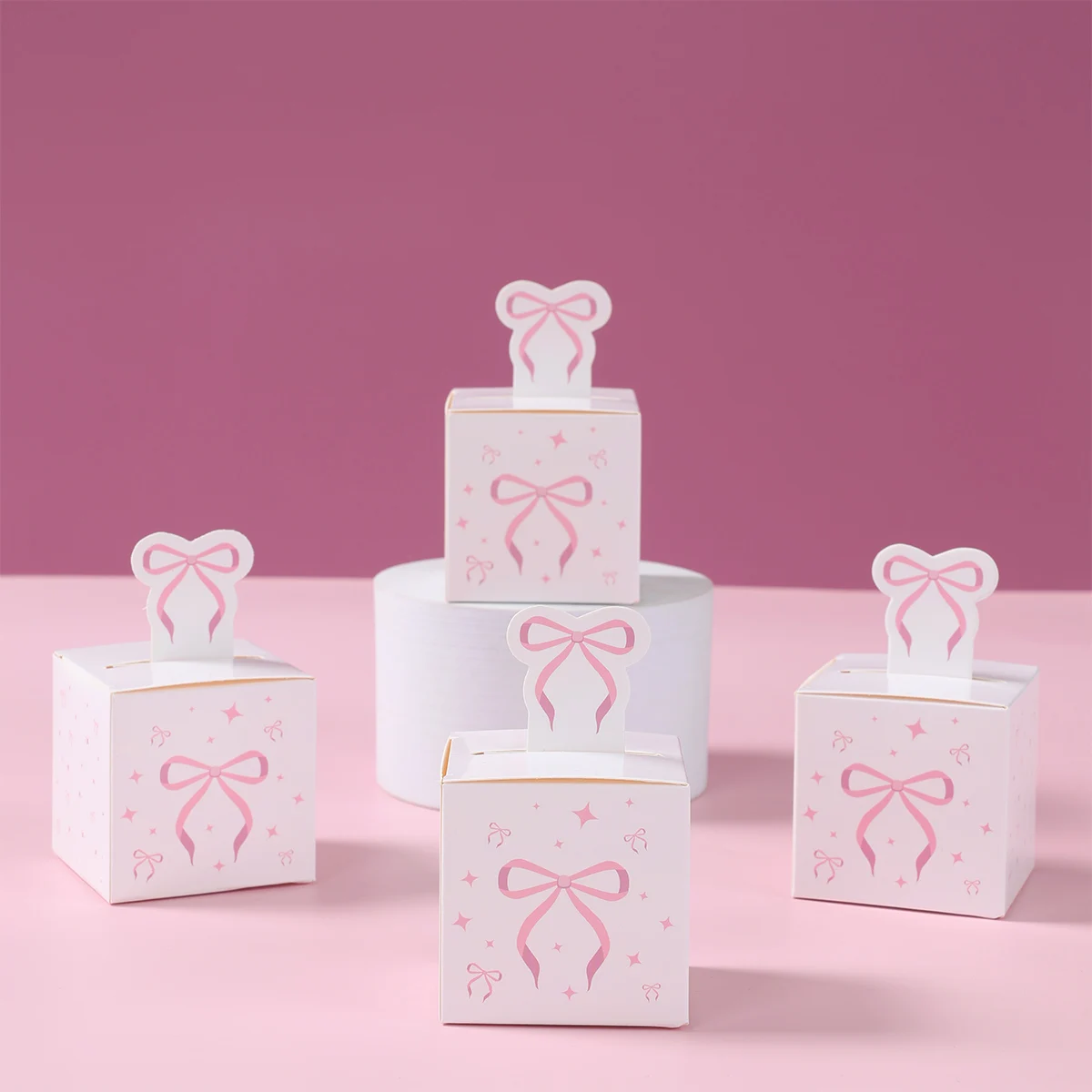24Pcs Sweet Pink Bow Candy Boxes Gift Packing Bag Cake Snack Bags Birthday  Supplies Wedding Party Decor
