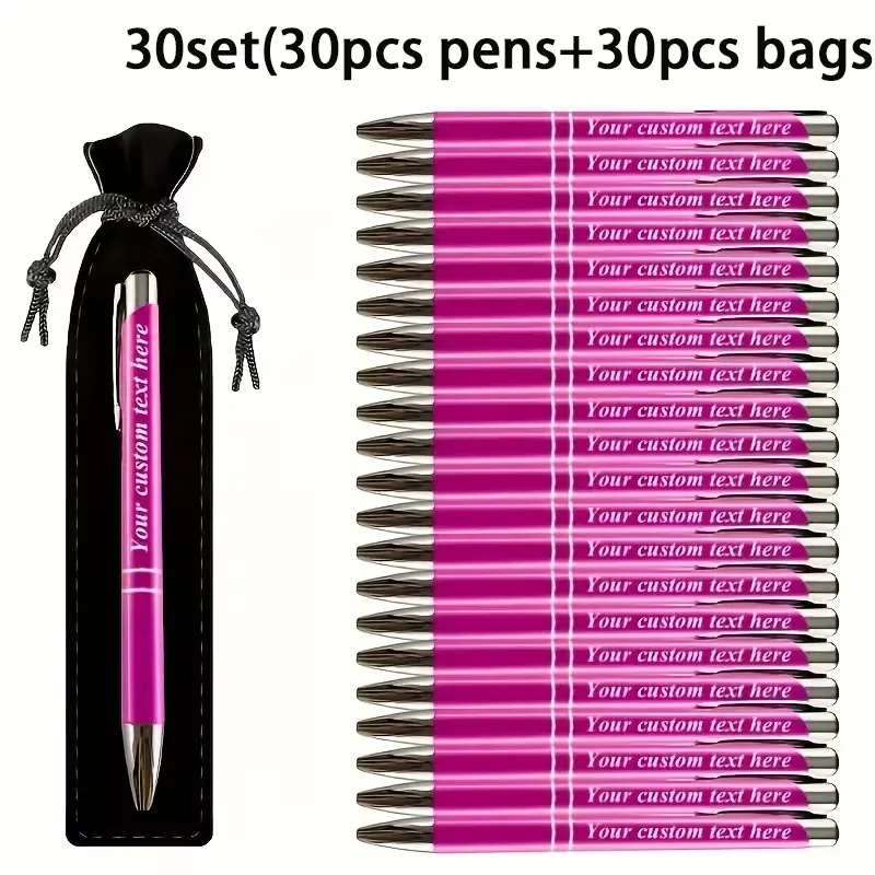 Personalized Customization (30 Pens + 30 Pen Cases) Customized Metal Ballpoint Pens, School Supplies, Personalized Writing, Writing Pens, Teacher's Day Gift, Suitable for Office, School, Journaling, and Art Projects, Business Gift Pen Set